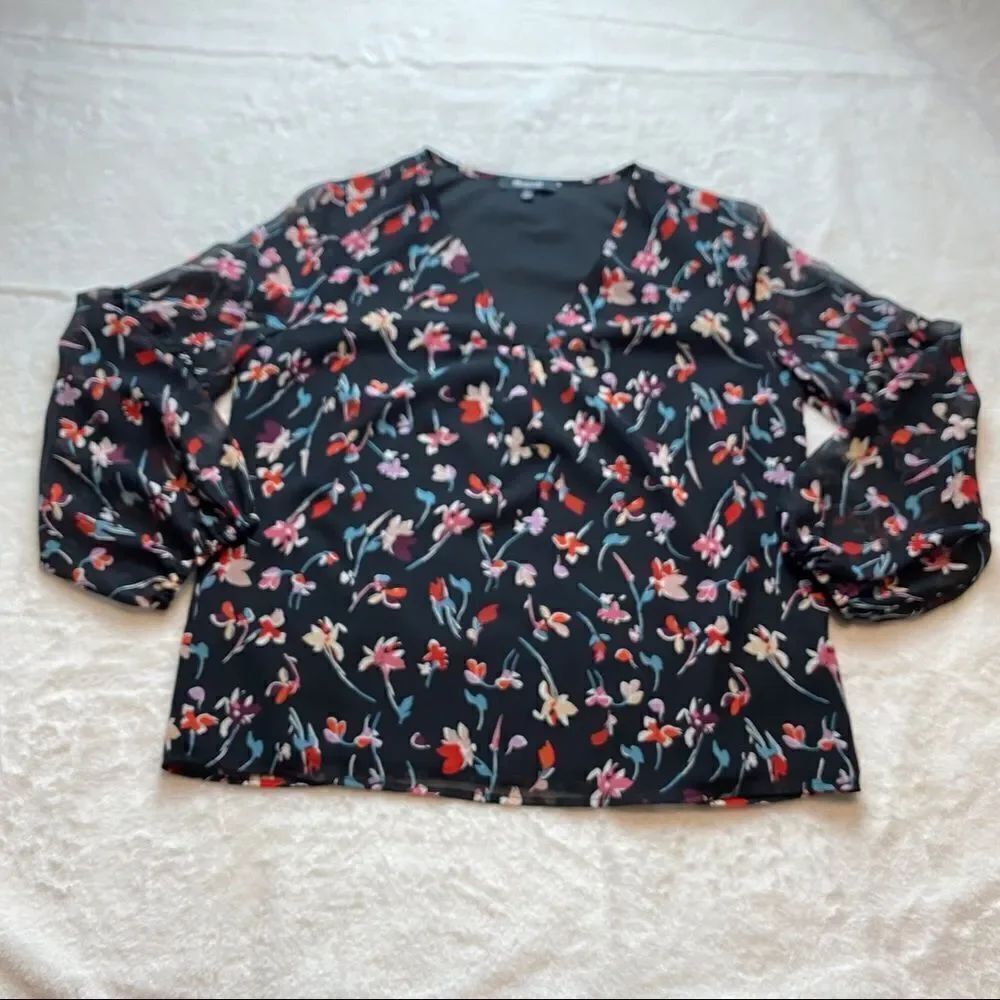 Madewell Drifting Flowers Sheer Sleeve Georgette Blouse Size XS